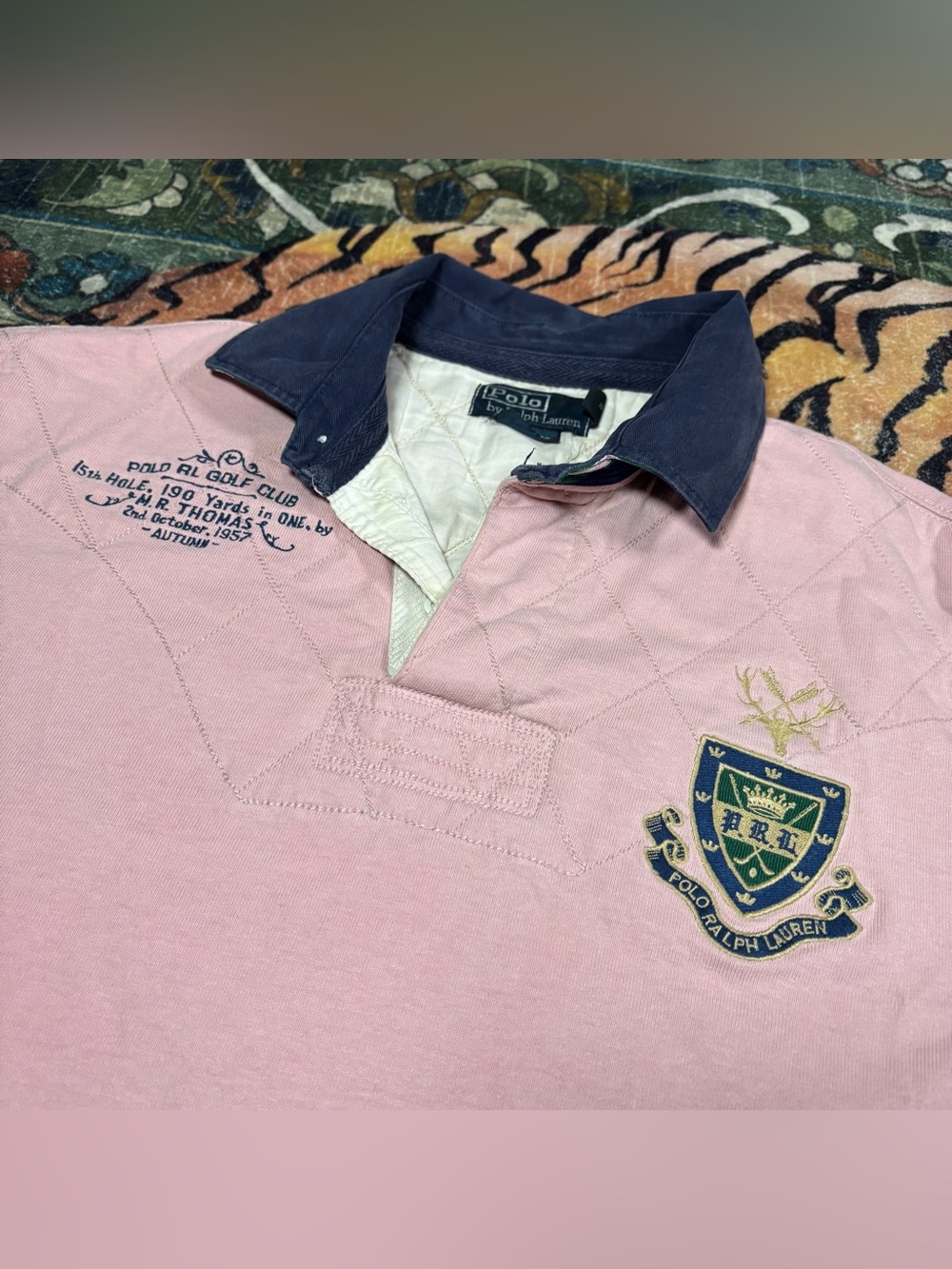 Vintage 90s Polo Ralph Lauren Rugby Long Sleeve RL Golf Club Pink Mens Large - Picture 3 of 7